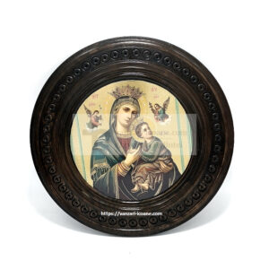 Icoana Maicii Domnului cu pruncul ovala din lemn