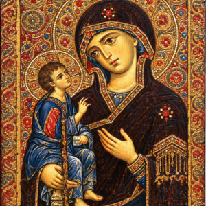 Icoana Maicii Domnului Îndrumătoarea – Sinai, 20×24 cm, pe lemn. Model bizantin cu detalii aurii, ideal pentru rugăciune și cadou religios.